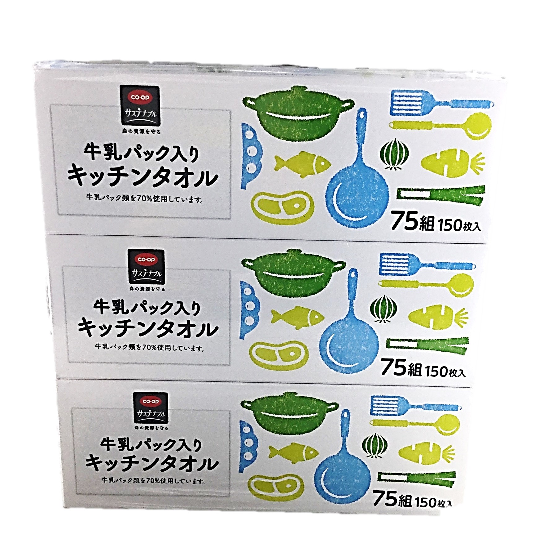 牛乳パックキッチンタオル75組×3 コー
