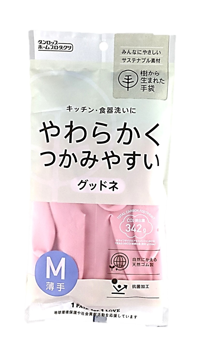 天然ゴム手袋グッドネうす手Mピンク1枚